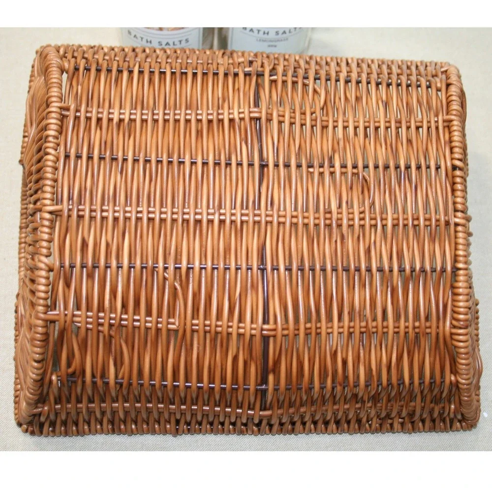 Woven Wicker Rectangular Storage Basket Tray with Handles Honey Brown F727 BHK